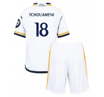 Real Madrid Aurelien Tchouameni #18 Koszulka Podstawowa dzieci 2023-24 Krótki Rękaw (+ krótkie spodenki)