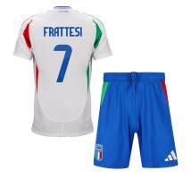 Włochy Davide Frattesi #7 Koszulka Wyjazdowa dzieci ME 2024 Krótki Rękaw (+ krótkie spodenki)