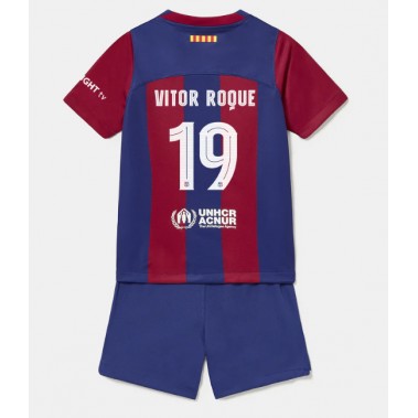 Barcelona Vitor Roque #19 Koszulka Podstawowa dzieci 2023-24 Krótki Rękaw (+ krótkie spodenki)